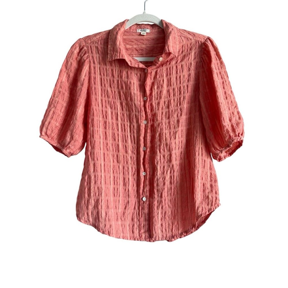 Dylan Los Angeles Coral Button Up Crinkle Top Boho Peasant Short Sleeve Size‎ XS